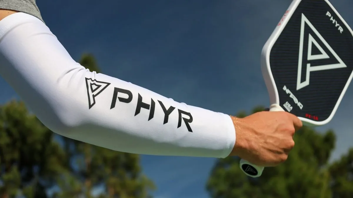 PHYR white arm sleeve worn on court