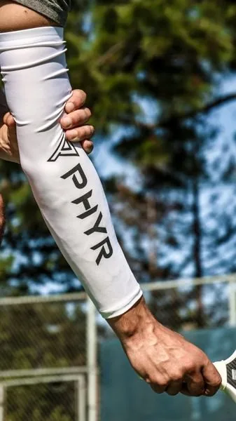 PHYR arm sleeve — white, on court